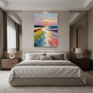 Sunset Beach Abstract Textured Hand-Painted Coast Oil Painting #SS003