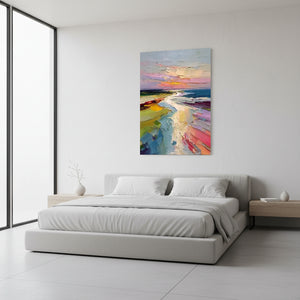 Sunset Beach Abstract Textured Hand-Painted Coast Oil Painting #SS003