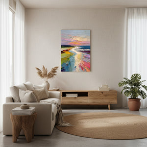 Sunset Beach Abstract Textured Hand-Painted Coast Oil Painting #SS003