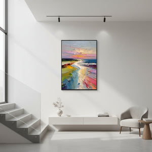 Sunset Beach Abstract Textured Hand-Painted Coast Oil Painting #SS003