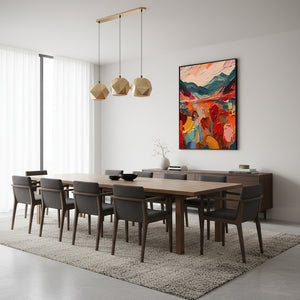 Hand-Painted Abstract Mountain Oil Painting: Vivid Sunset Landscape #SS004