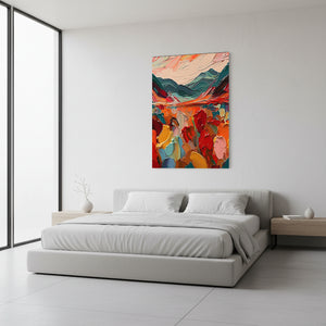 Hand-Painted Abstract Mountain Oil Painting: Vivid Sunset Landscape #SS004