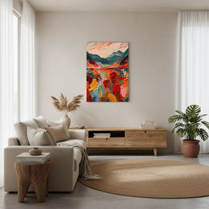 Hand-Painted Abstract Mountain Oil Painting: Vivid Sunset Landscape #SS004