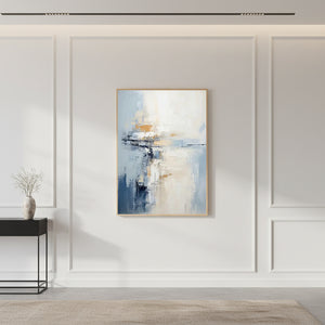 Hand-Painted Abstract Blue & White Oil Painting: Ethereal Modern Art #SS005