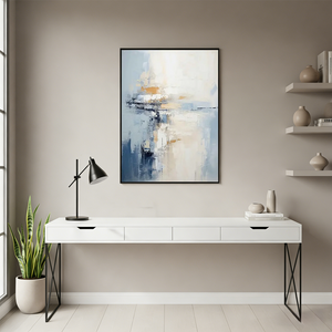 Hand-Painted Abstract Blue & White Oil Painting: Ethereal Modern Art #SS005