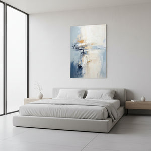 Hand-Painted Abstract Blue & White Oil Painting: Ethereal Modern Art #SS005