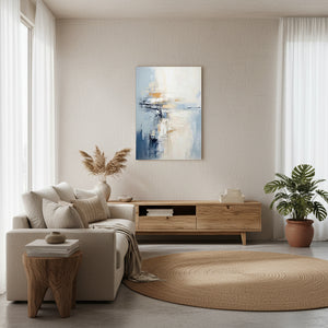 Hand-Painted Abstract Blue & White Oil Painting: Ethereal Modern Art #SS005
