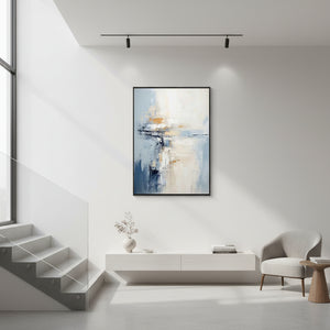 Hand-Painted Abstract Blue & White Oil Painting: Ethereal Modern Art #SS005