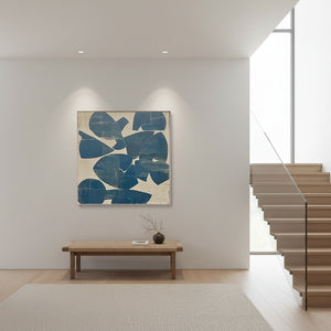 Deep Blue Geometric Abstract Painting | Modern Textured Wall Art #SS026