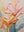 Close-up of a hand-painted floral oil painting showing thick, 3D impasto textures of pink and orange petals with soft green accents in a modern expressive style.