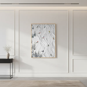 Hand-Painted Winter Skiing Oil Painting: Textured 3D Snow Landscape #SS007