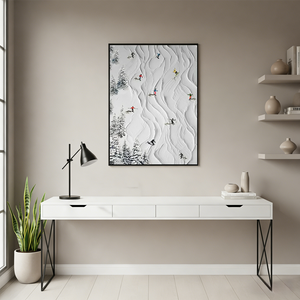 Hand-Painted Winter Skiing Oil Painting: Textured 3D Snow Landscape #SS007
