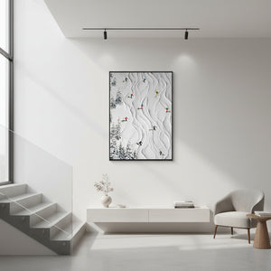 Hand-Painted Winter Skiing Oil Painting: Textured 3D Snow Landscape #SS007