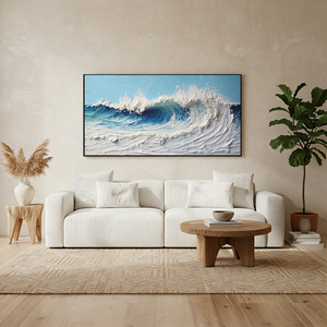 Textured 3D White Ocean Wave Impasto Hand-Painted Oil Painting #SS039