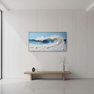 Textured 3D White Ocean Wave Impasto Hand-Painted Oil Painting #SS039