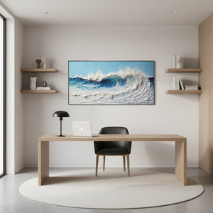 Textured 3D White Ocean Wave Impasto Hand-Painted Oil Painting #SS039