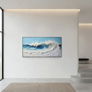 Textured 3D White Ocean Wave Impasto Hand-Painted Oil Painting #SS039