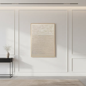 Hand-Painted Beige Plaster Art: Textured Geometric Relief Painting #SS010