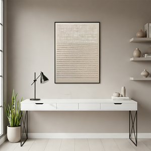 Hand-Painted Beige Plaster Art: Textured Geometric Relief Painting #SS010