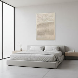 Hand-Painted Beige Plaster Art: Textured Geometric Relief Painting #SS010