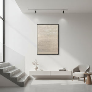 Hand-Painted Beige Plaster Art: Textured Geometric Relief Painting #SS010