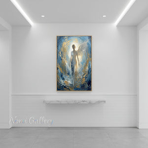 Handmade Abstract Blue Angel Gold Leaf Canvas Wall Art #TC011
