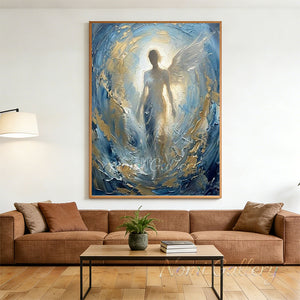 Handmade Abstract Blue Angel Gold Leaf Canvas Wall Art #TC011