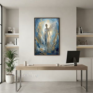 Handmade Abstract Blue Angel Gold Leaf Canvas Wall Art #TC011