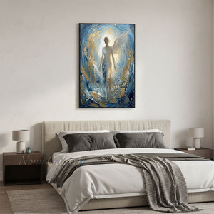 Handmade Abstract Blue Angel Gold Leaf Canvas Wall Art #TC011