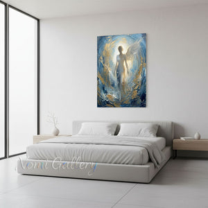 Handmade Abstract Blue Angel Gold Leaf Canvas Wall Art #TC011