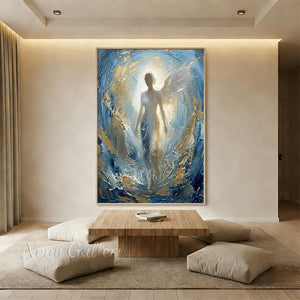 Handmade Abstract Blue Angel Gold Leaf Canvas Wall Art #TC011