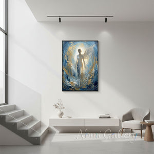 Handmade Abstract Blue Angel Gold Leaf Canvas Wall Art #TC011
