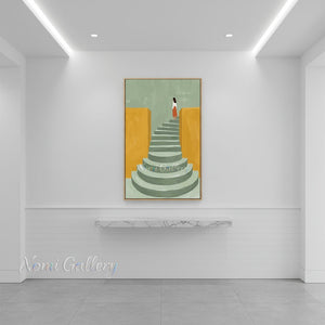 Handmade Minimalist Abstract Woman on Staircase Canvas Art #TC012
