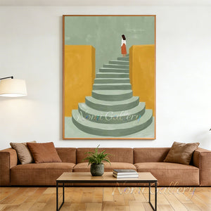 Handmade Minimalist Abstract Woman on Staircase Canvas Art #TC012