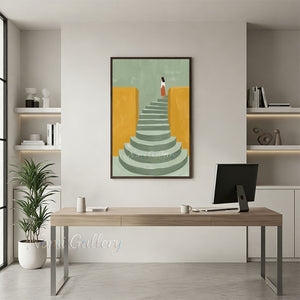 Handmade Minimalist Abstract Woman on Staircase Canvas Art #TC012