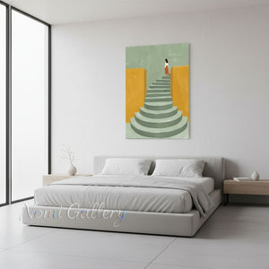 Handmade Minimalist Abstract Woman on Staircase Canvas Art #TC012