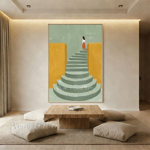 Handmade Minimalist Abstract Woman on Staircase Canvas Art #TC012