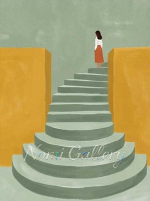 Handmade Minimalist Abstract Woman on Staircase Canvas Art #TC012