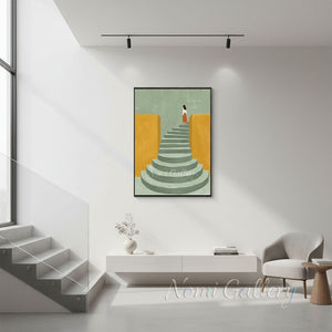 Handmade Minimalist Abstract Woman on Staircase Canvas Art #TC012