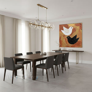 Textured Pair of Birds Hand-Painted Gold Abstract Oil Painting #SS216