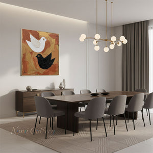 Textured Pair of Birds Hand-Painted Gold Abstract Oil Painting #SS216