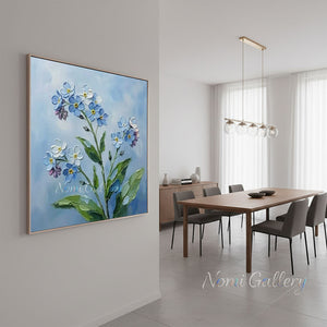 Handmade Abstract Blue Floral Impasto Sky Blue Oil Painting #TC032