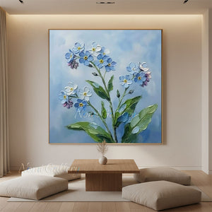 Handmade Abstract Blue Floral Impasto Sky Blue Oil Painting #TC032