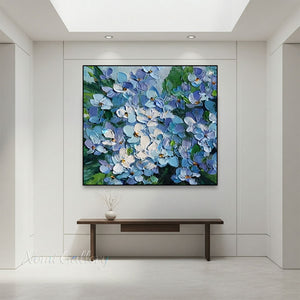 Handmade Abstract Blue Hydrangea Impasto Floral Oil Painting #TC033