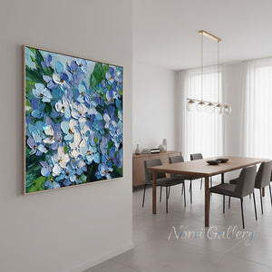 Handmade Abstract Blue Hydrangea Impasto Floral Oil Painting #TC033