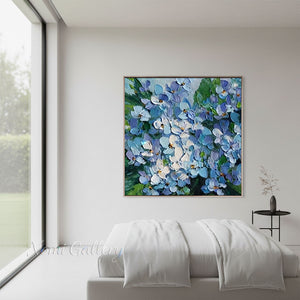Handmade Abstract Blue Hydrangea Impasto Floral Oil Painting #TC033