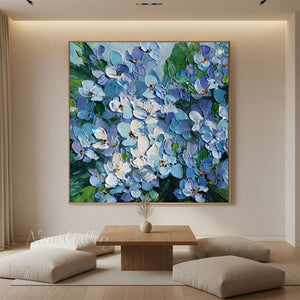 Handmade Abstract Blue Hydrangea Impasto Floral Oil Painting #TC033