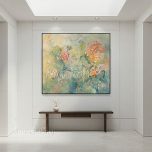 Handmade Abstract Botanical Soft Pastel Floral Oil Painting #TC034