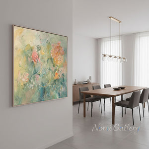 Handmade Abstract Botanical Soft Pastel Floral Oil Painting #TC034