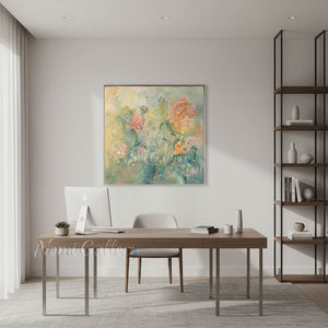Handmade Abstract Botanical Soft Pastel Floral Oil Painting #TC034